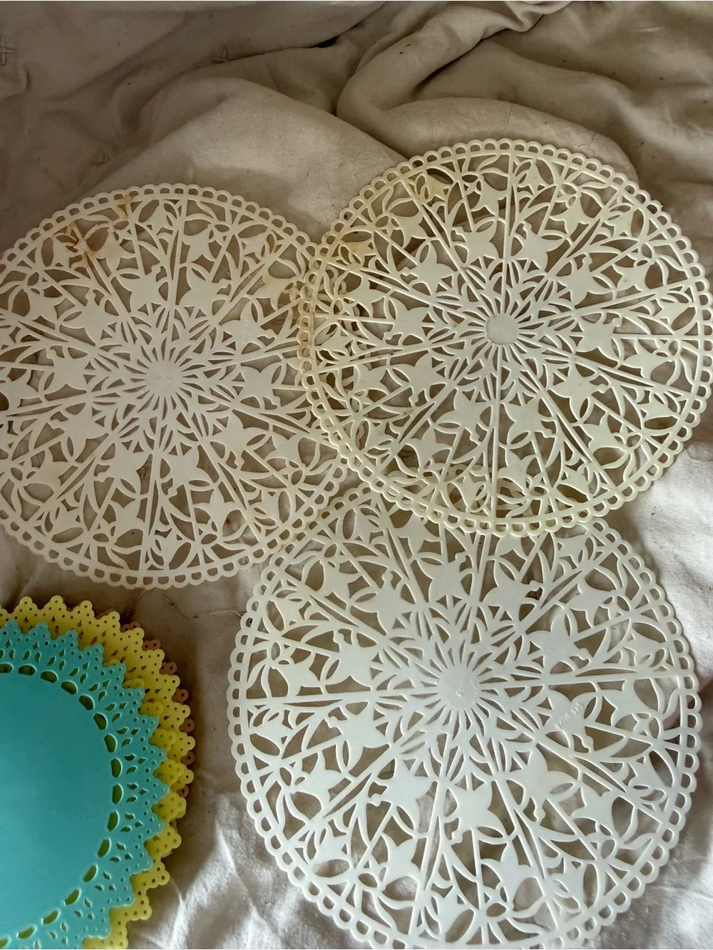 Vintage Pastel Plastic Lace Doilies Placemats Coasters Mixed Set